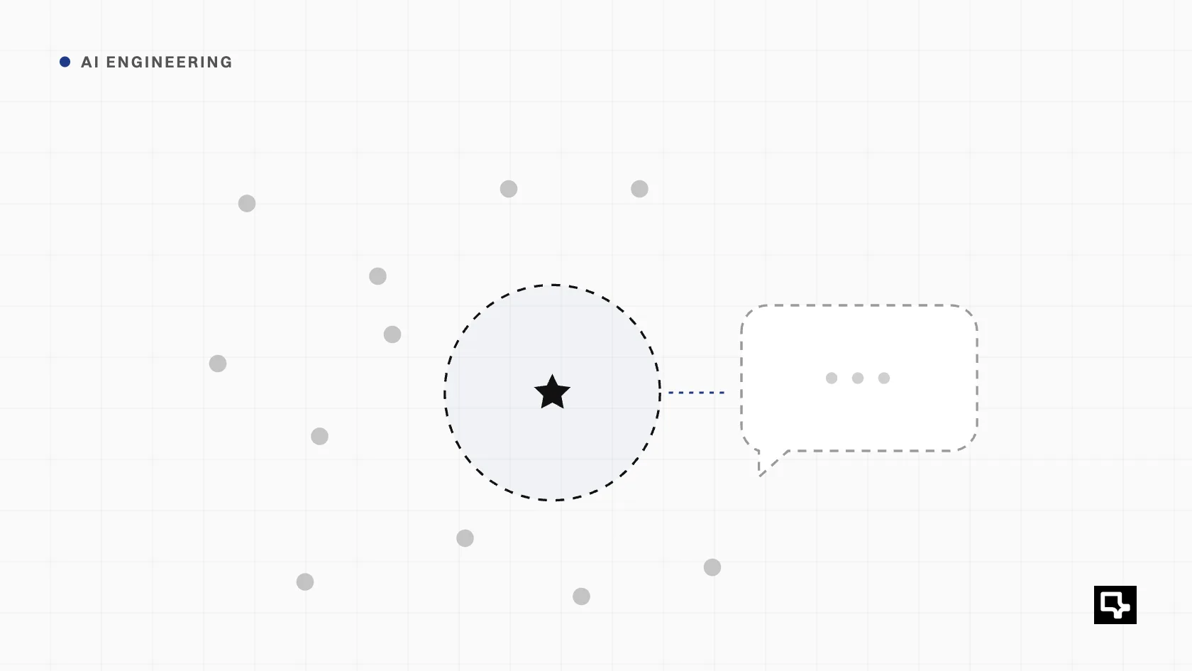 Illustration: a question star inside an empty similarity threshold circle, with an empty chat bubble beside it.