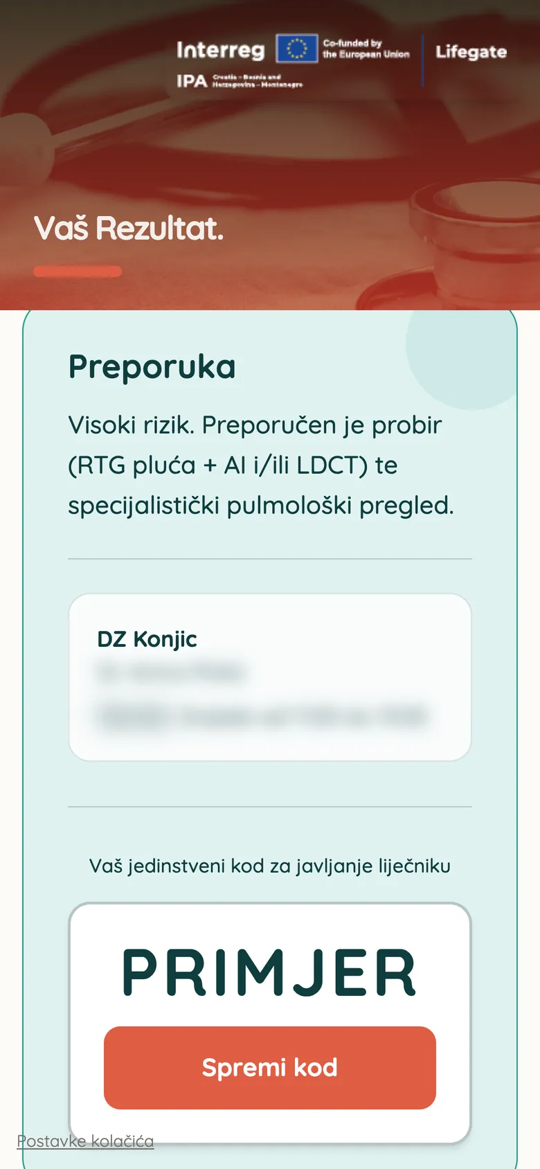 Where to go: People at higher risk get the nearest pulmology referral location for their area and a referral code to verify at the institution.